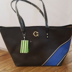 C Wonder Large Black and Blue Stripe Tote,New !